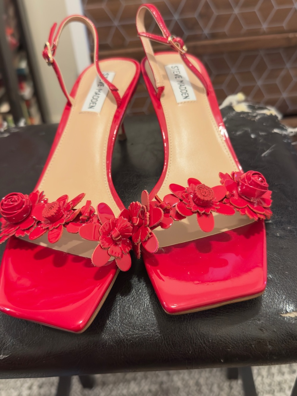 Steve Madden Red Patent Floral Slingback Heels